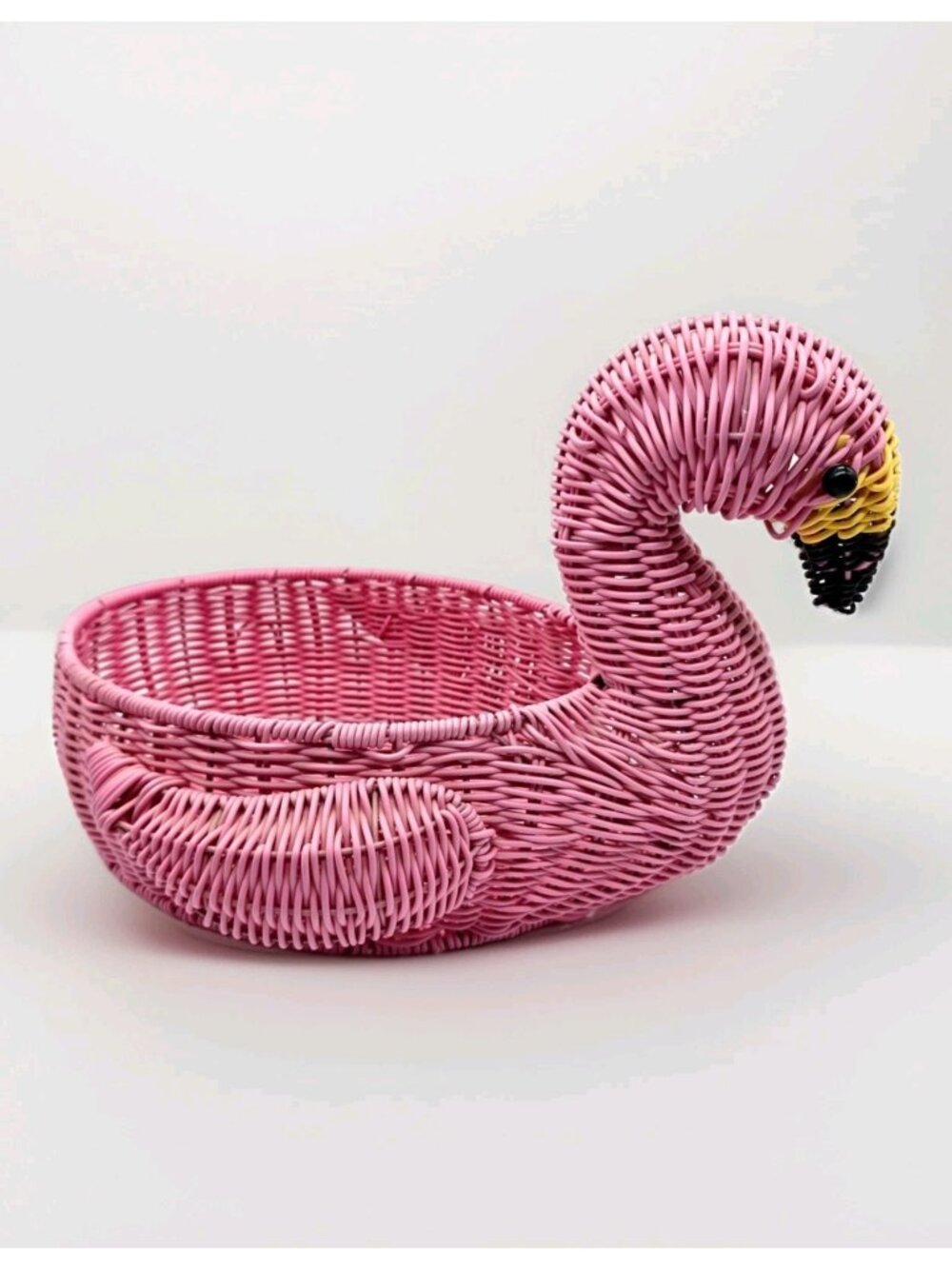 Pink Flamingo Basket Wicker Resin Large Tropical Pool Decor Fla. Summer Kitschy